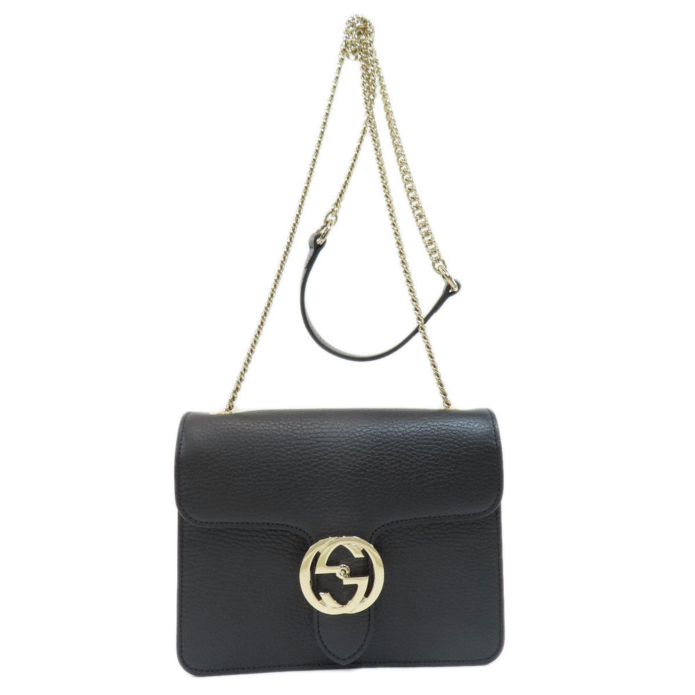 Gucci Chain Interlocking Shoulder Bag Leather Black